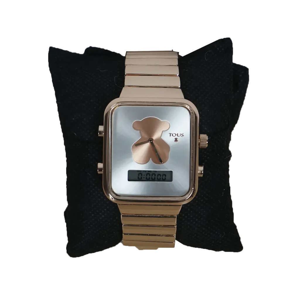 Reloj Analogico y Digital con Oso (Inspiración Tous) Bear - Rosa y Plata 01.webp
