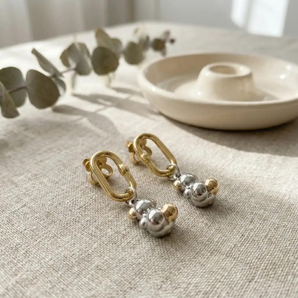 Pendientes diseño eslabón y motivo oso (Inspiración Tous) 06 copia.webp