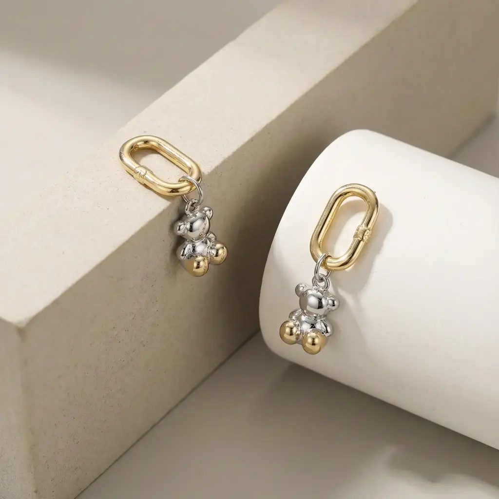 Pendientes diseño eslabón y motivo oso (Inspiración Tous) 05 copia.webp