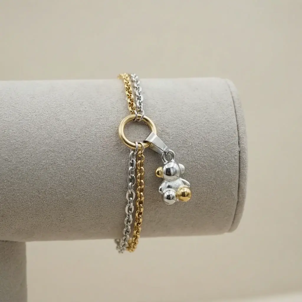 Pulsera de acero inoxidable de color dorado oso (Inspiración Tous)04 copia.webp