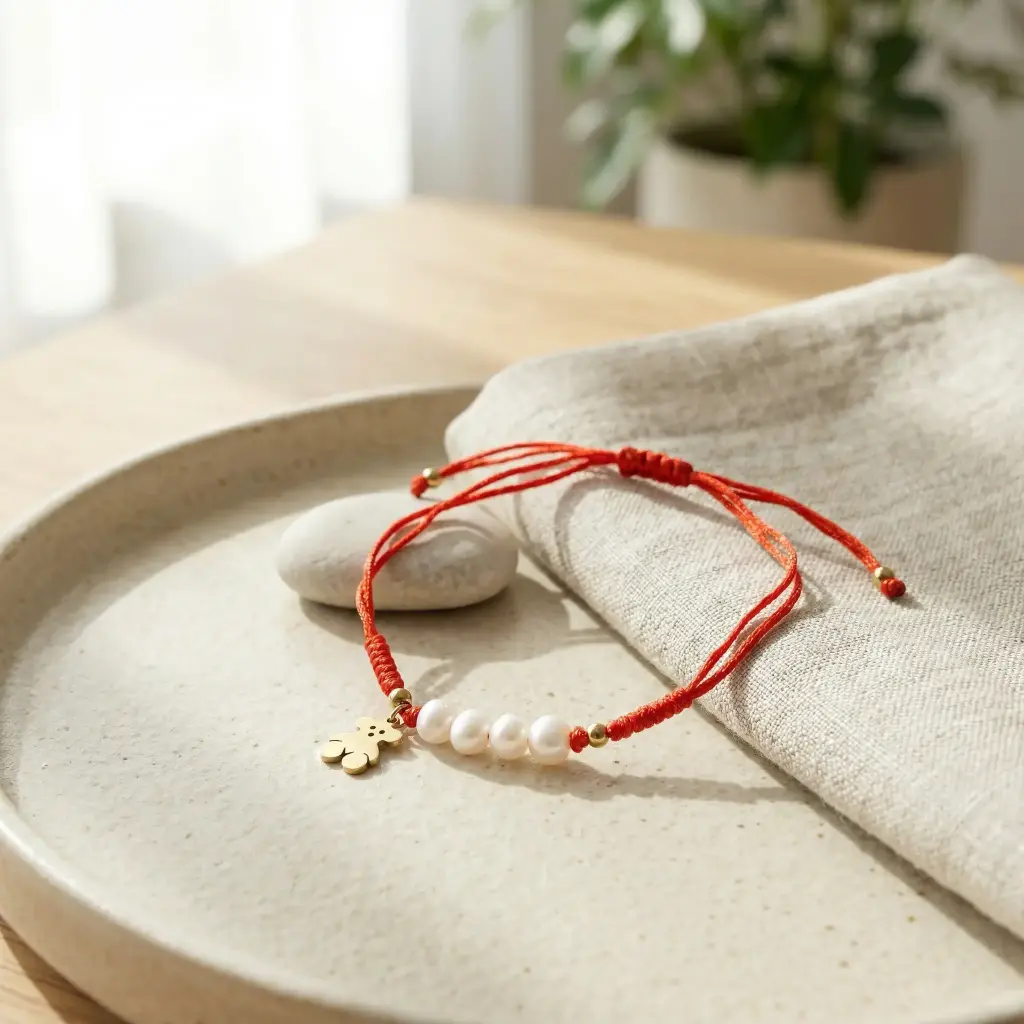 Pulsera de cuerda roja ajustable con perlas oso (Inspiración Tous)06 copia.webp