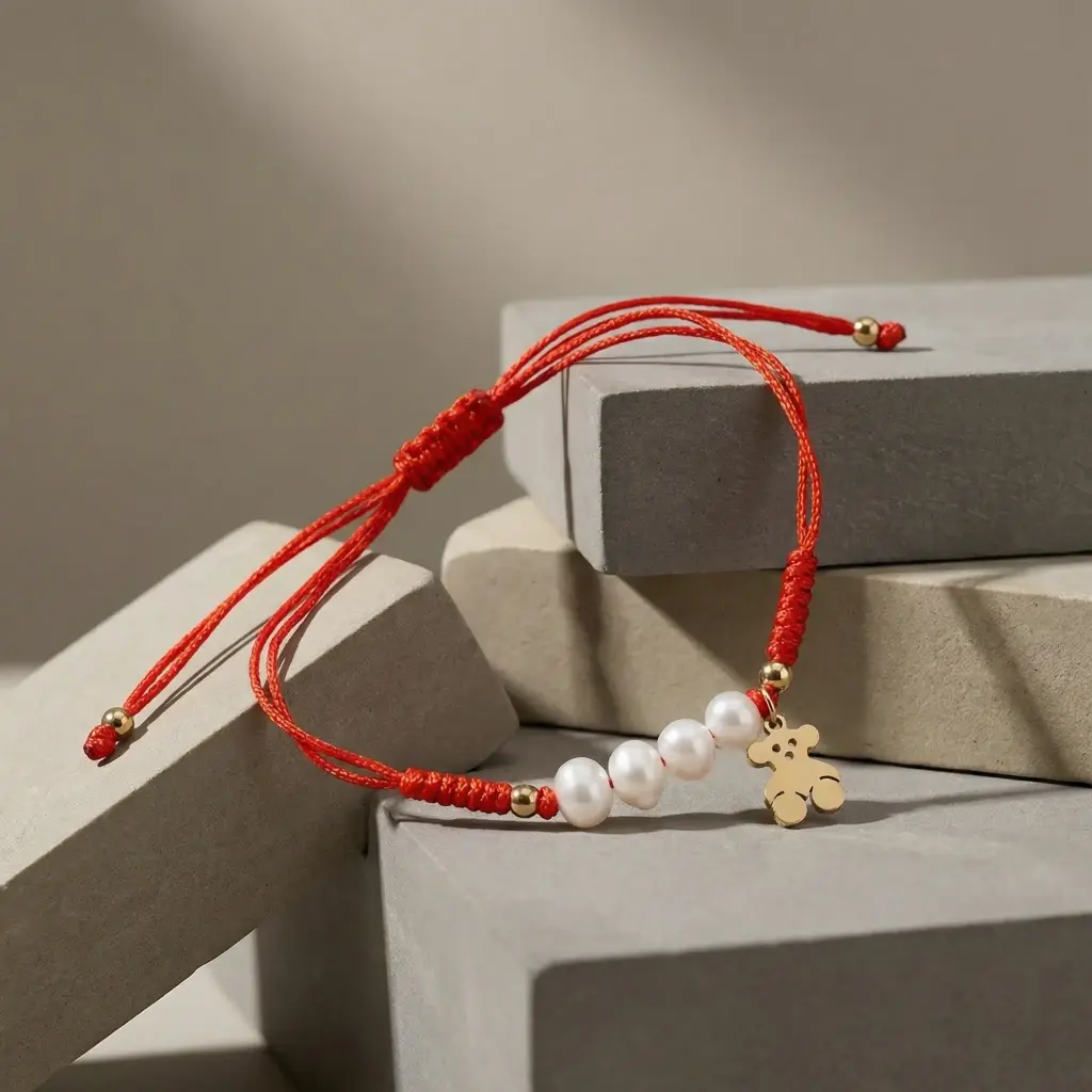 Pulsera de cuerda roja ajustable con perlas oso (Inspiración Tous)05 copia.webp