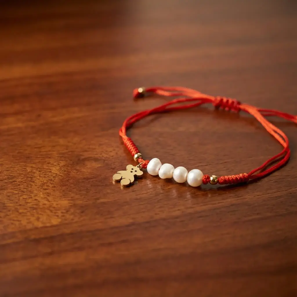 Pulsera de cuerda roja ajustable con perlas oso (Inspiración Tous)01 copia.webp