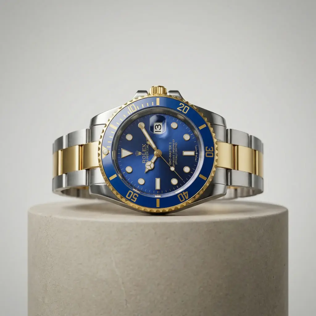 Reloj y pulsera color azul y dorado (Inspiración Rolex) 03.webp