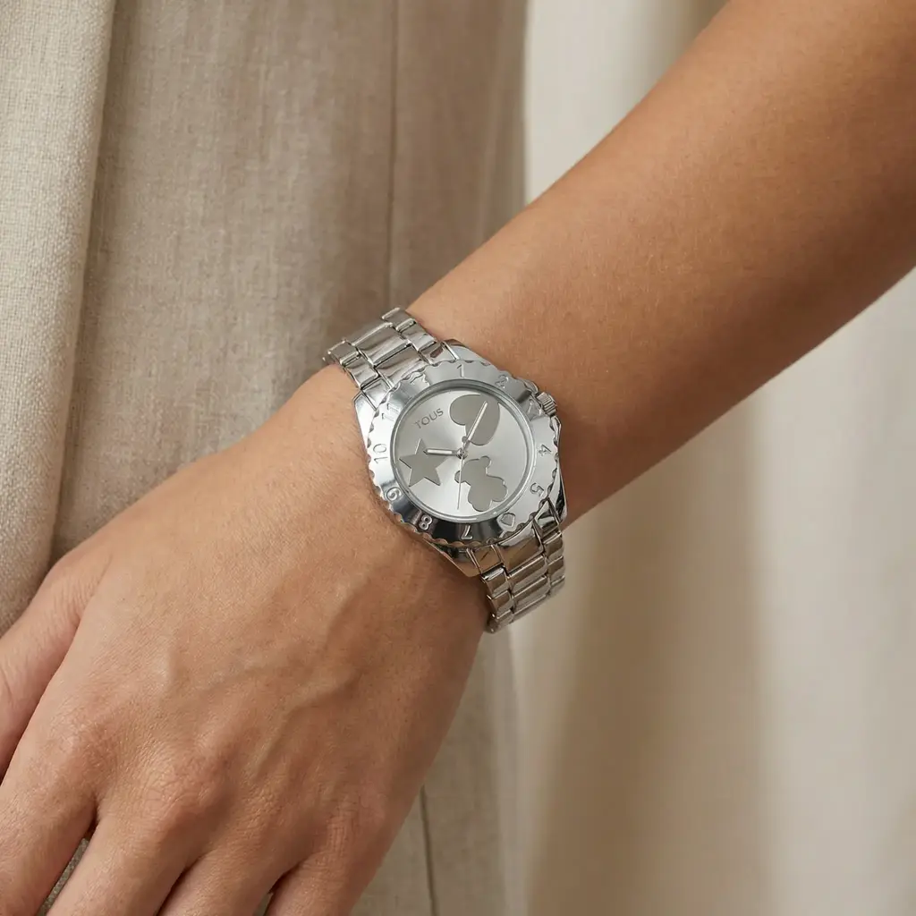 Reloj analógico Motif plateado (Inspiración Tous) 06.webp