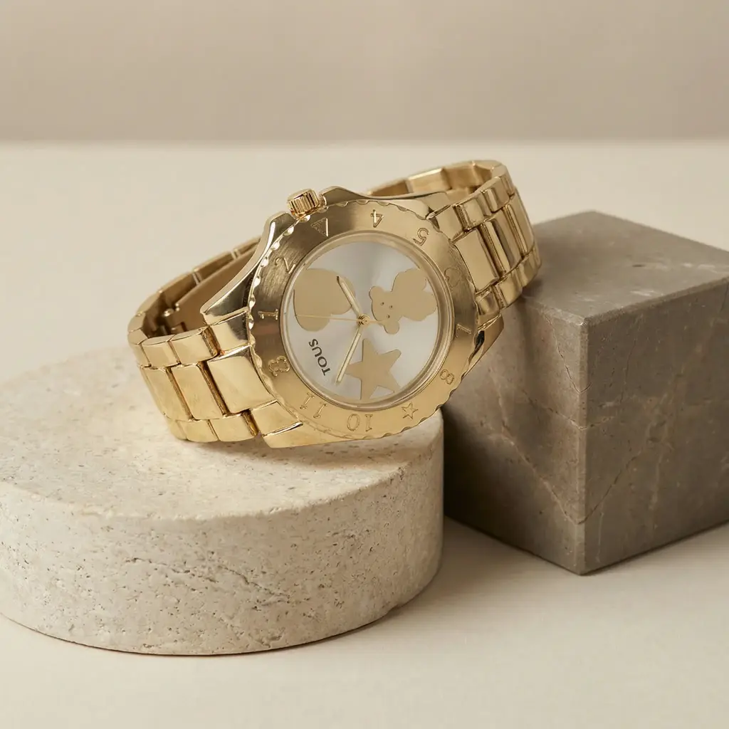 Reloj analógico Motif dorado (Inspiración Tous) 01.webp