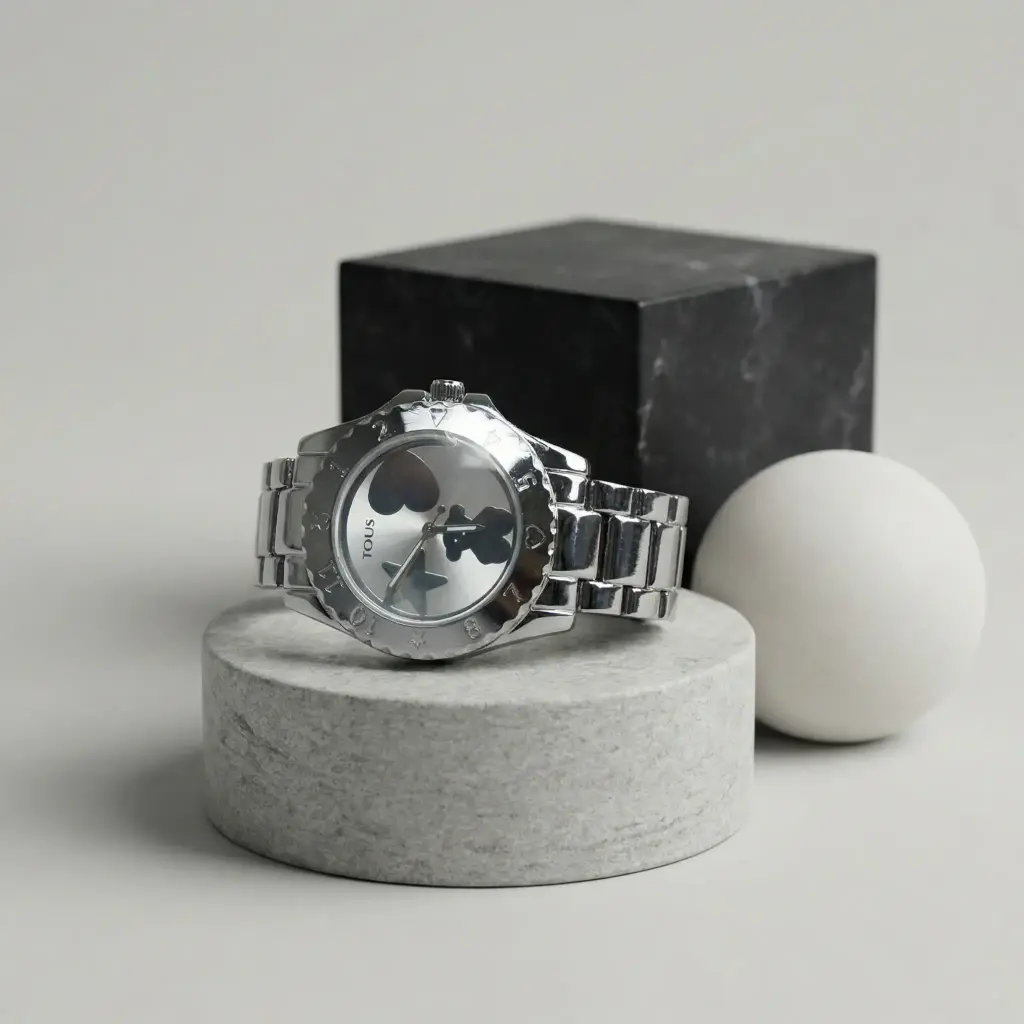 Reloj analógico Motif plateado (Inspiración Tous) 01.webp