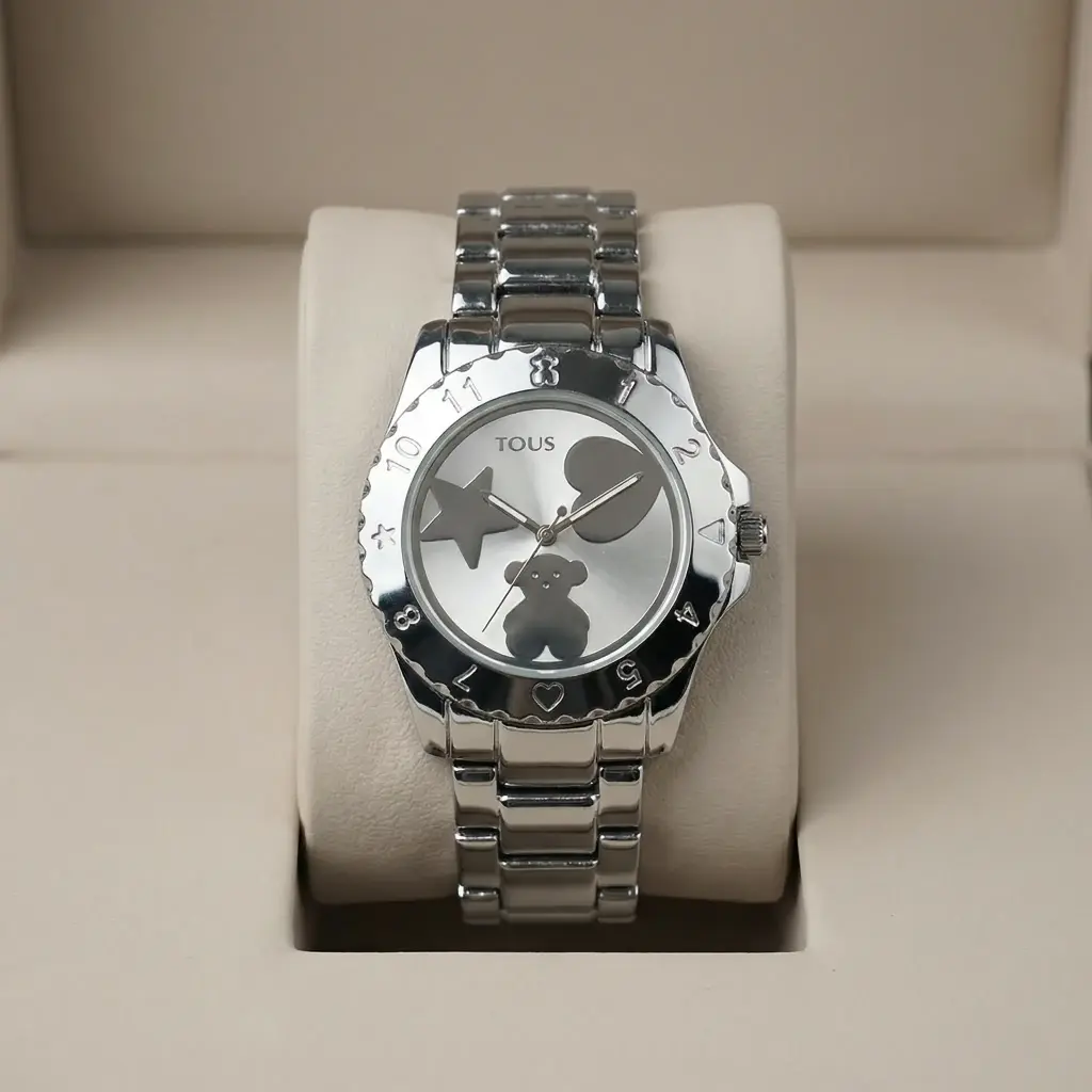 Reloj analógico Motif plateado (Inspiración Tous) 02.webp