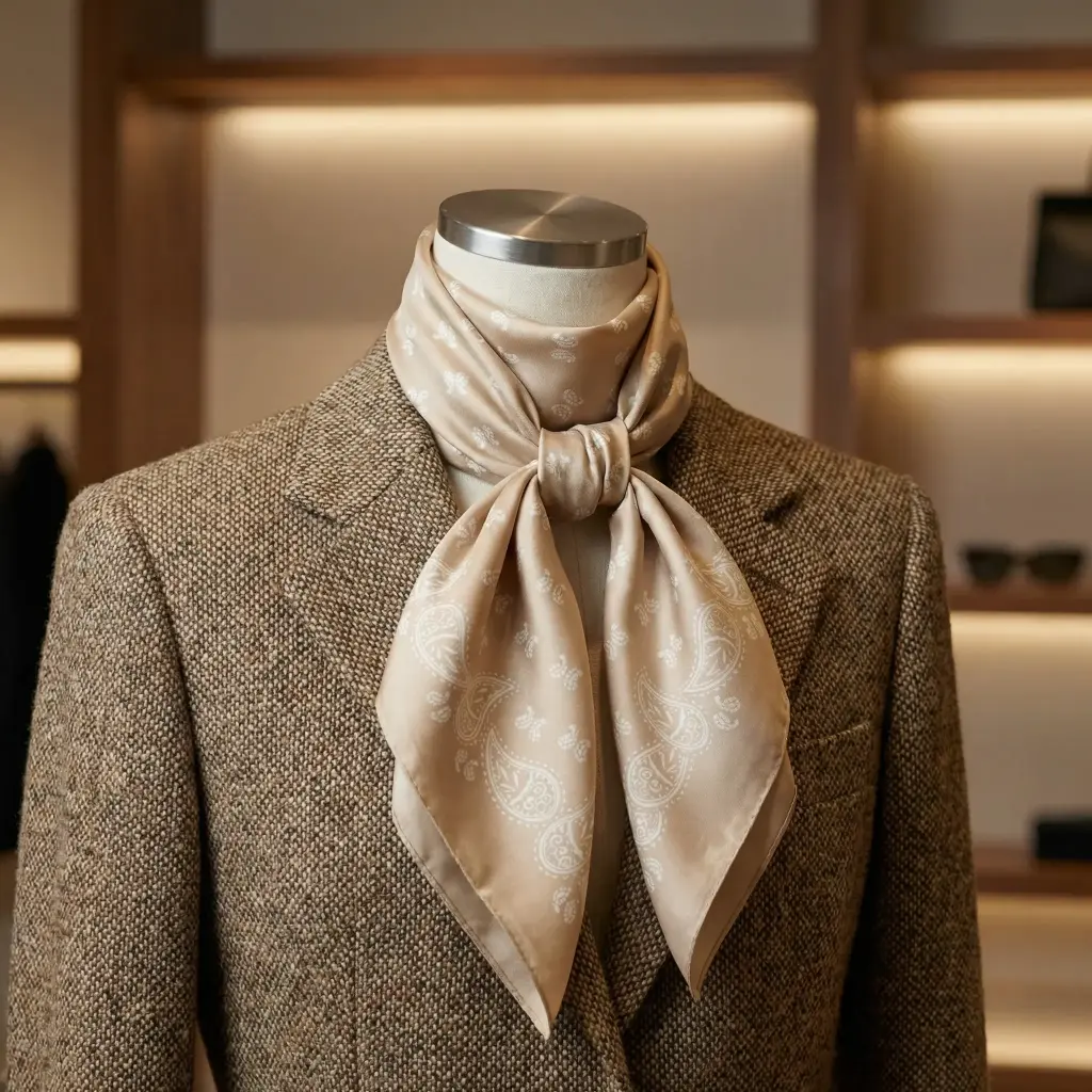 pañuelo cuadrado estampado beige 02.webp