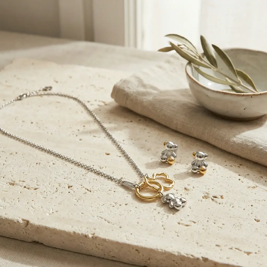 Conjunto joyería Bear (inspiración tous) dorado y plata 02.webp