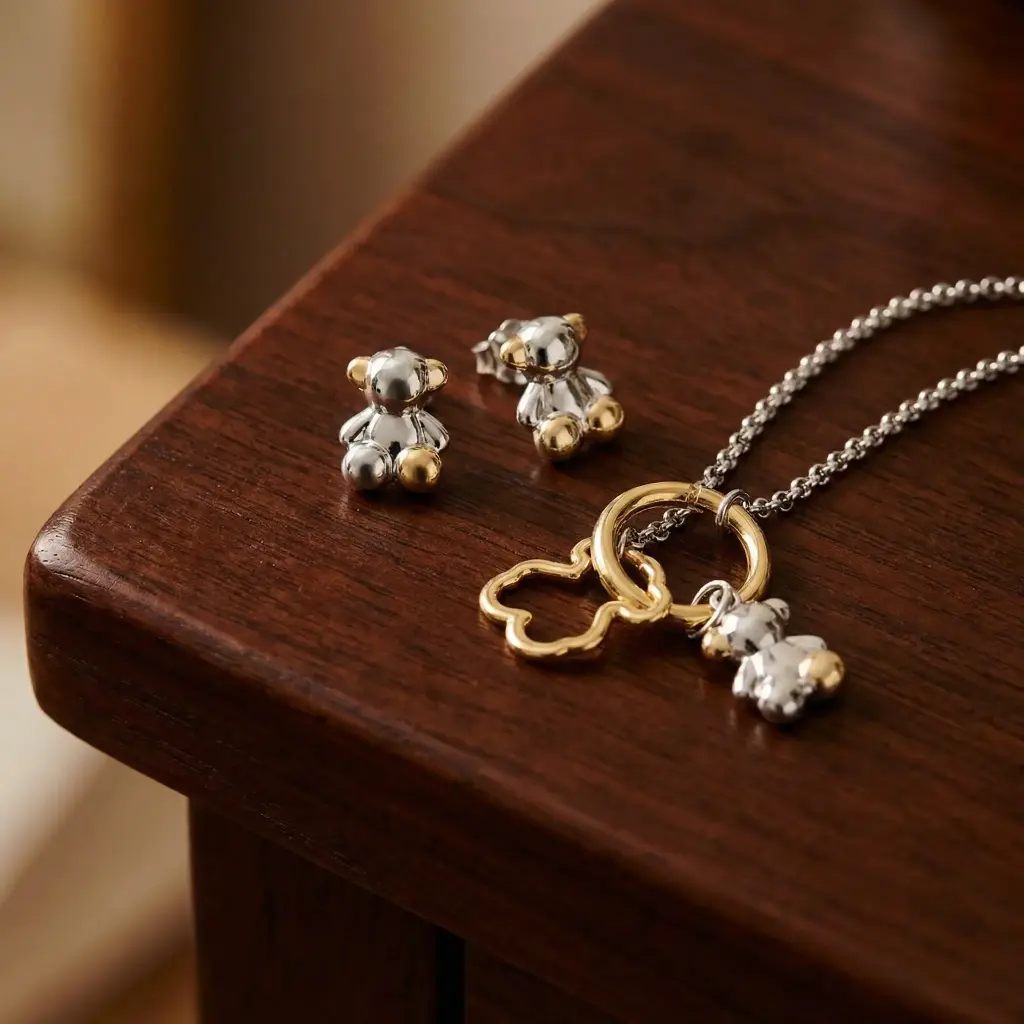 Conjunto joyería Bear (inspiración tous) dorado y plata 03.webp