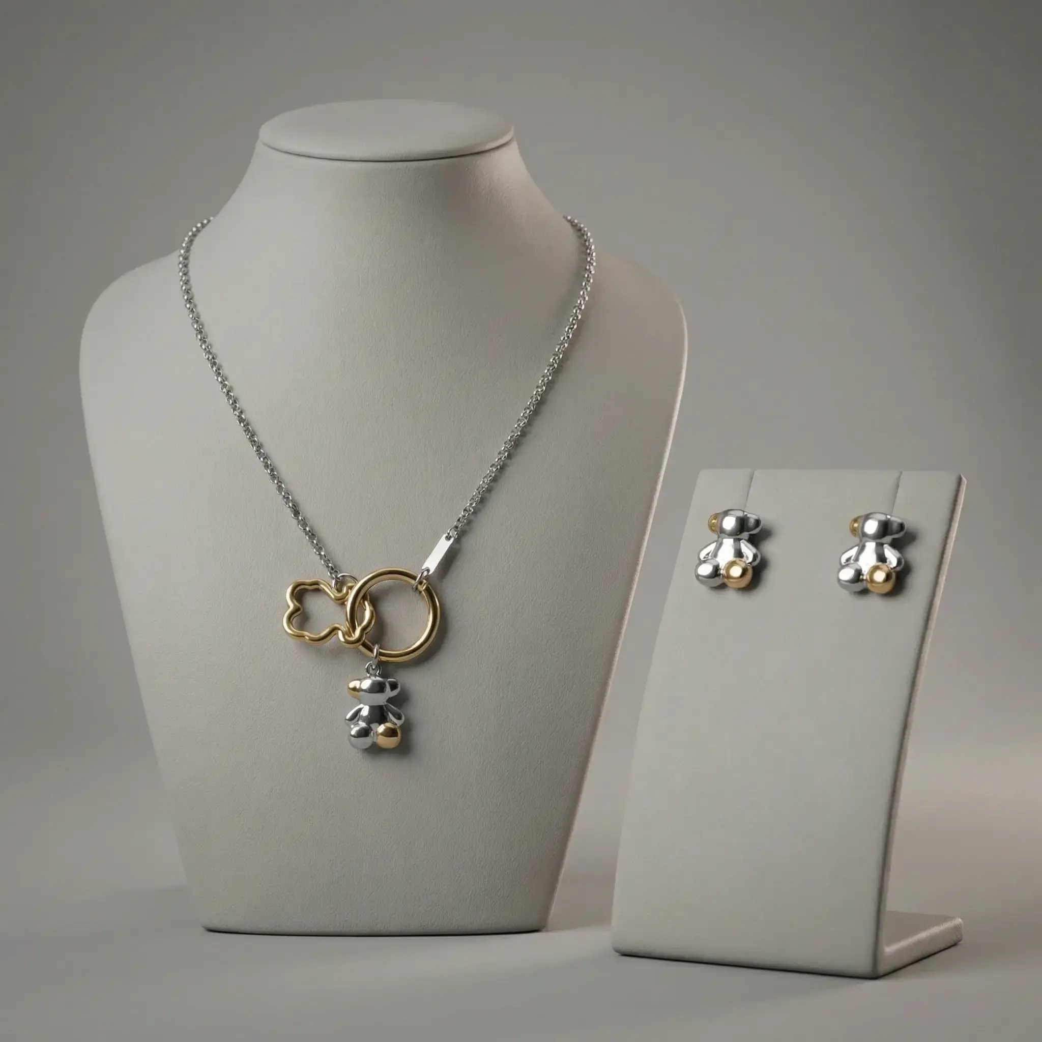 Conjunto joyería Bear (inspiración tous) dorado y plata 04.webp
