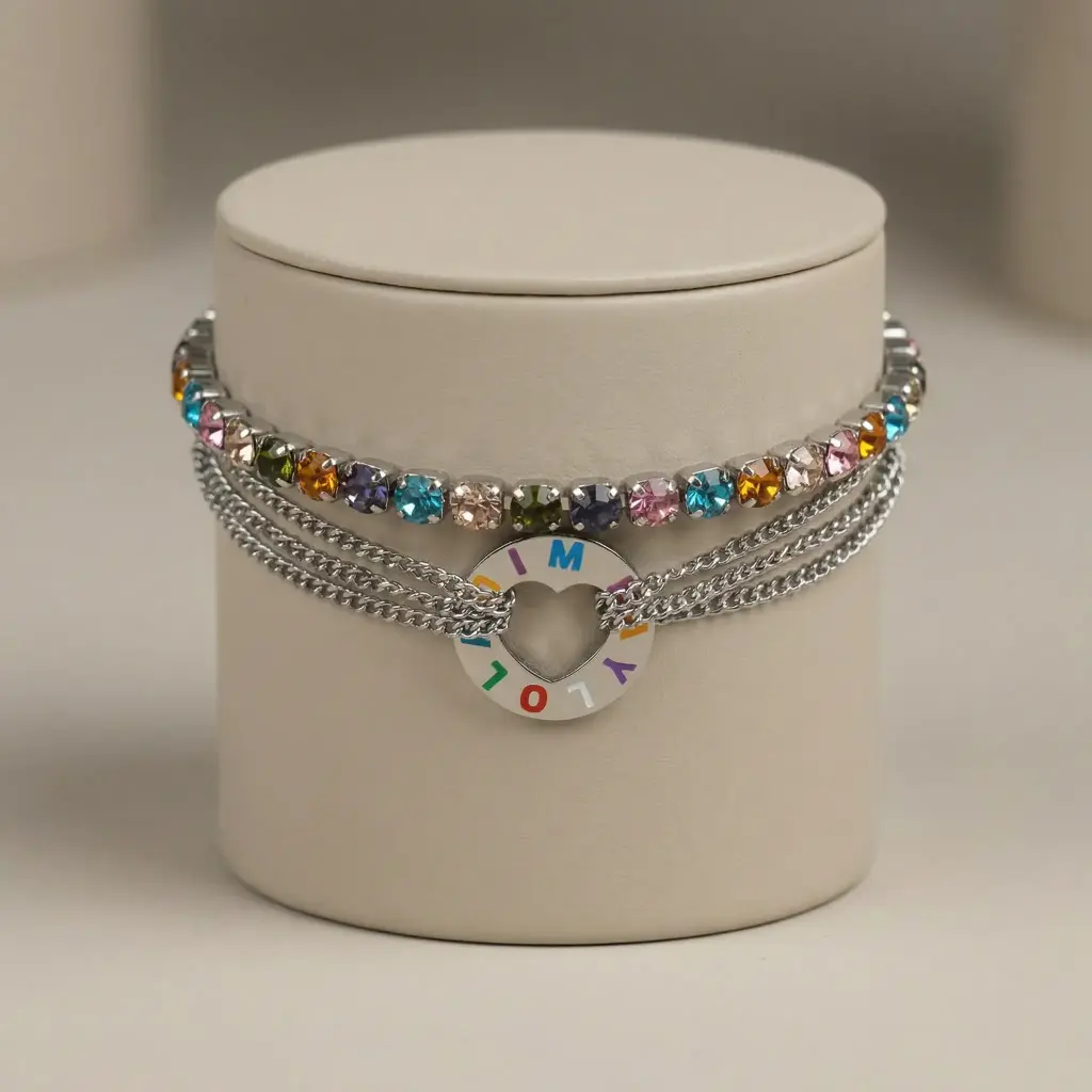 Pulsera de piedras de colores (inspiración bimba y lola) plata 01.webp