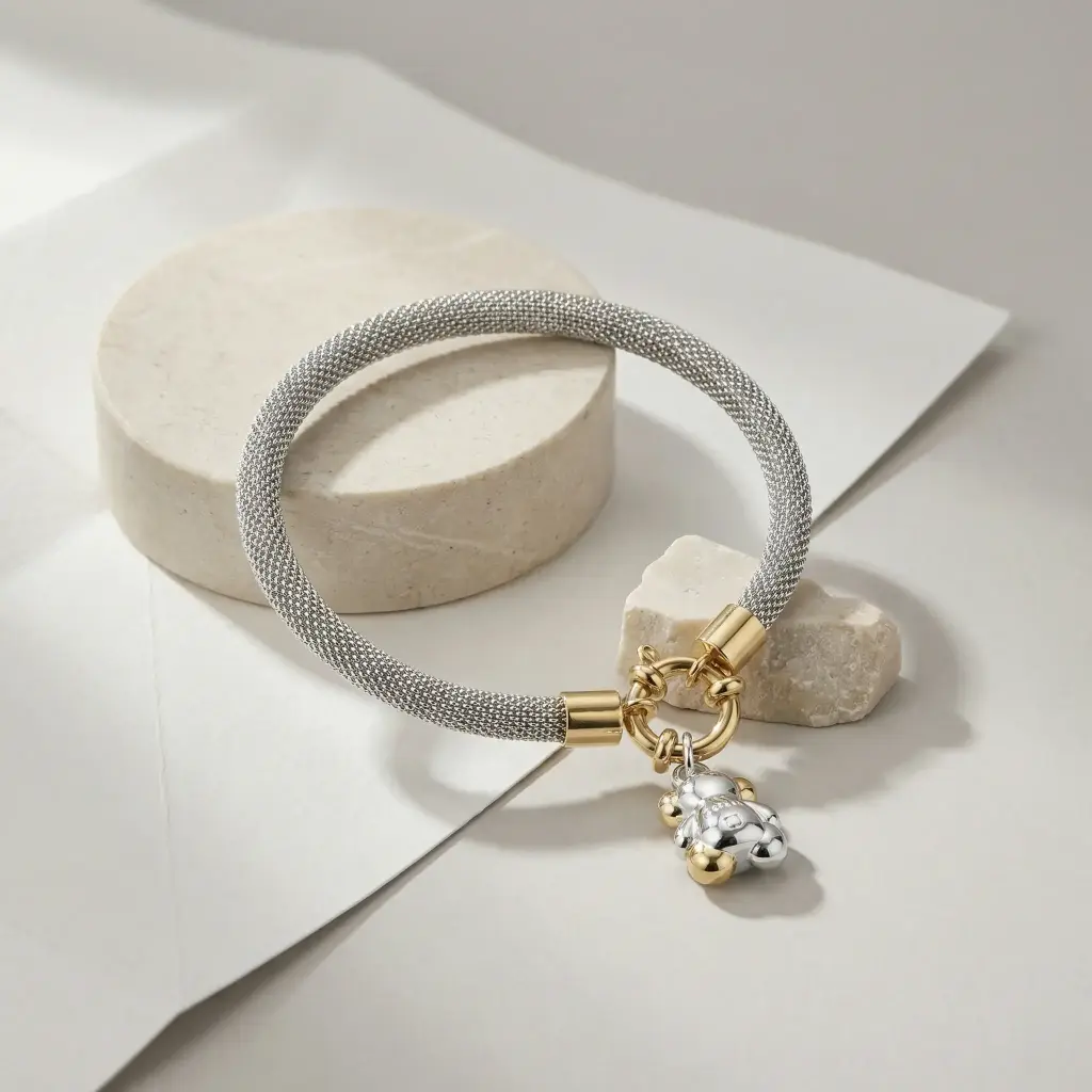 Pulsera Icon Mesh oso (inspiración tous) plata 04.webp