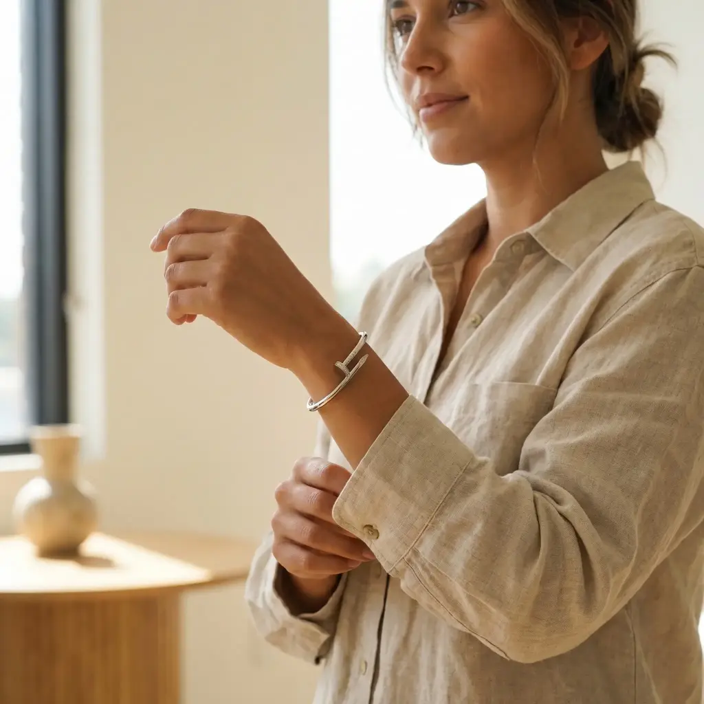 Pulseras cartier forma de clavo circonitas Plata 05.webp