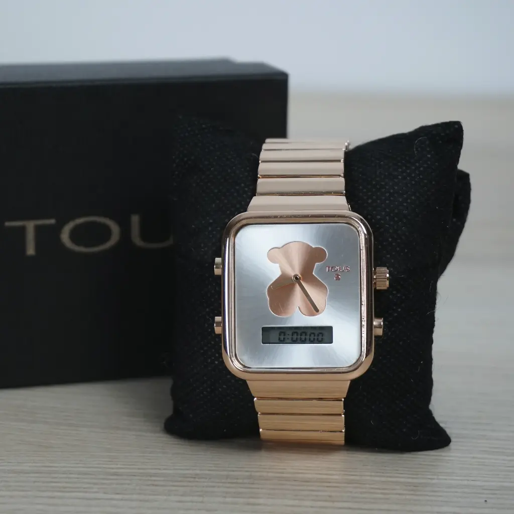 Reloj Analogico y Digital con Oso (Inspiración Tous) Bear - Rosa y Plata 02.webp
