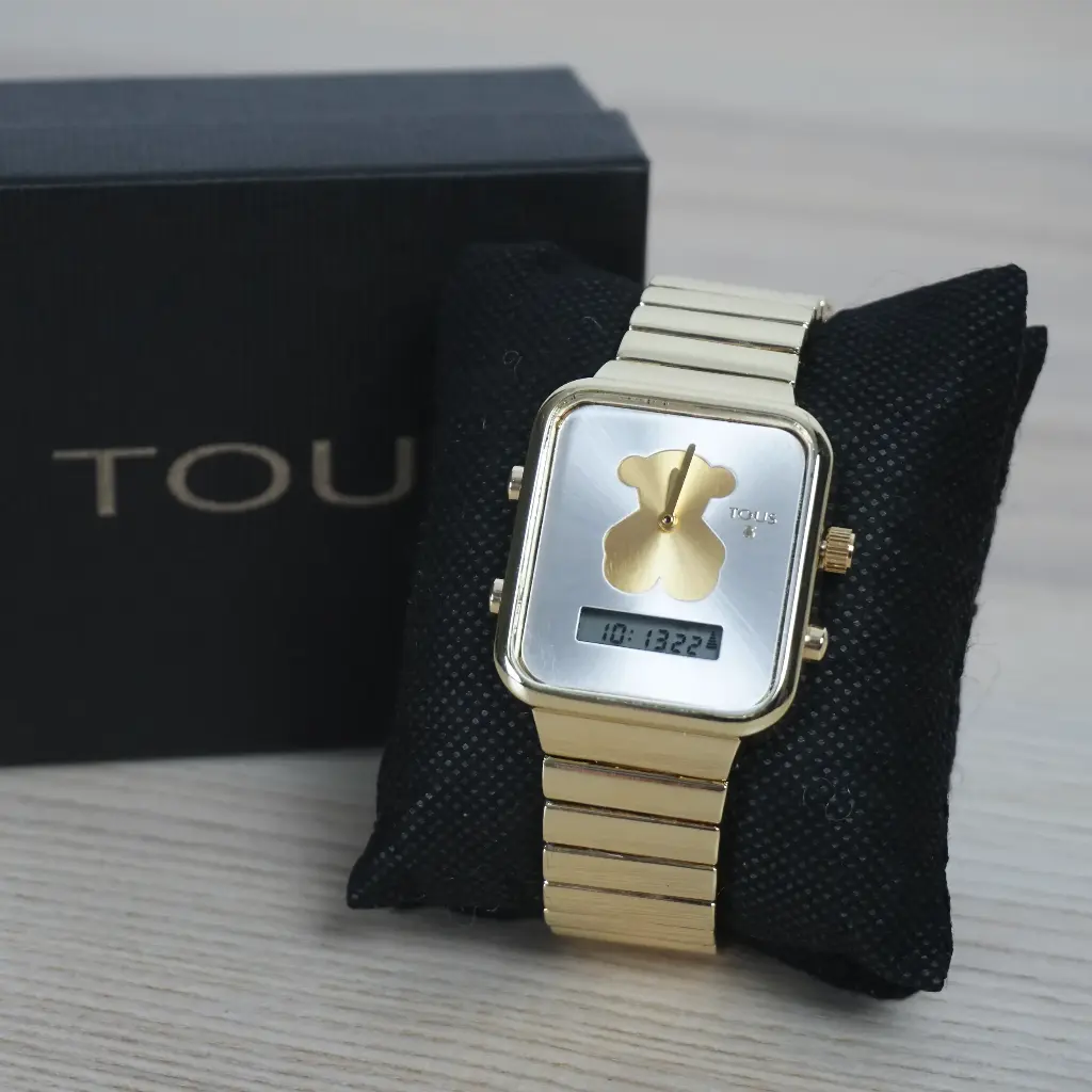 Reloj Analogico y Digital con Oso (Inspiración Tous) Bear - Dorado y Plata 02.webp