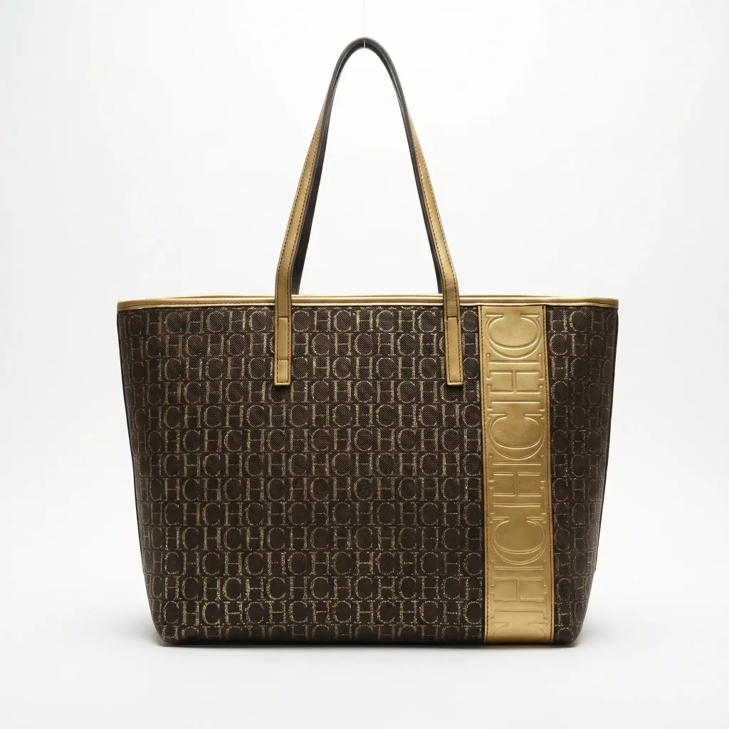 Bolso Tote Monogram mediano (Inspiración Carolina Herrera) Dorado 01.webp