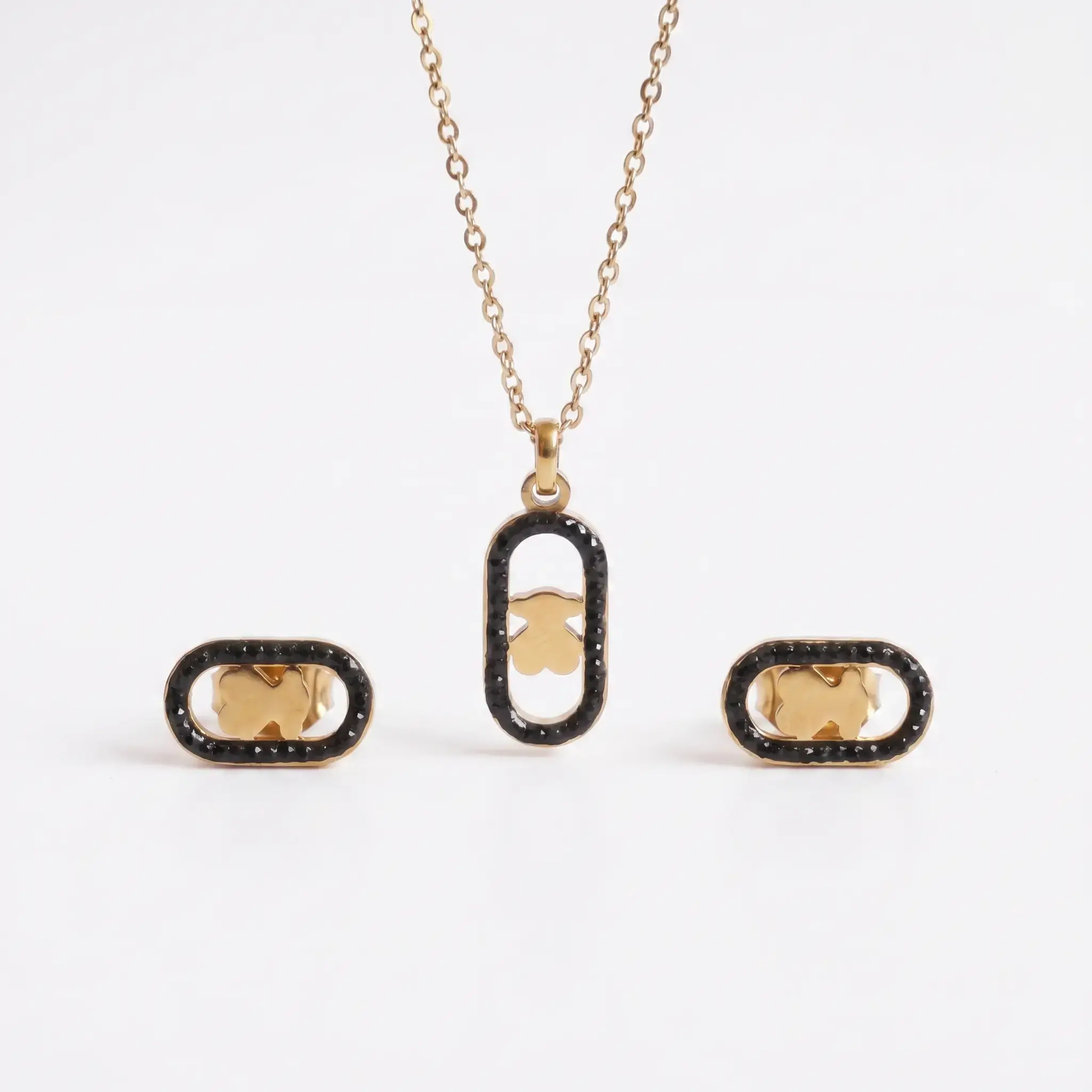 Conjunto colgante y pendientes espinelas negras Camille (Inspiración Tous) 01.webp