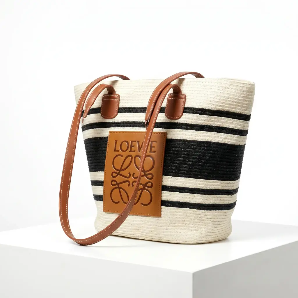 Bolso Cesta Rigida Mediano (Inspiración Loewe) Color Blanco y Negro 03.webp