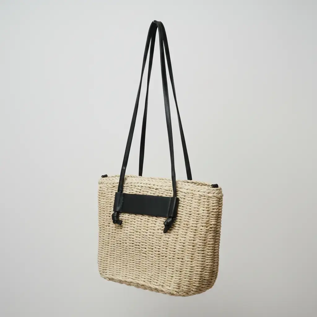 Bolso capazo mediano Scoubidou Rafia (Inspiración Tous) Negro 02.webp