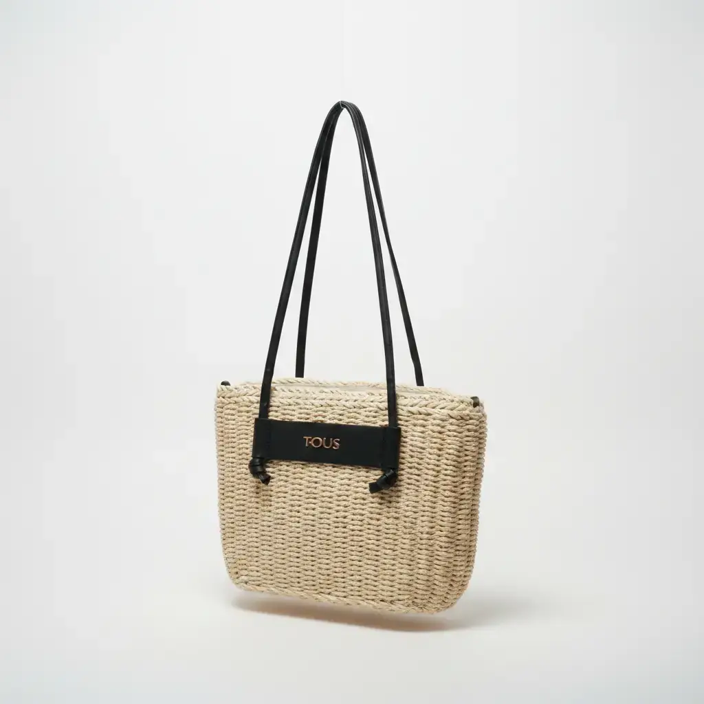 Bolso capazo mediano Scoubidou Rafia (Inspiración Tous) Negro 01.webp