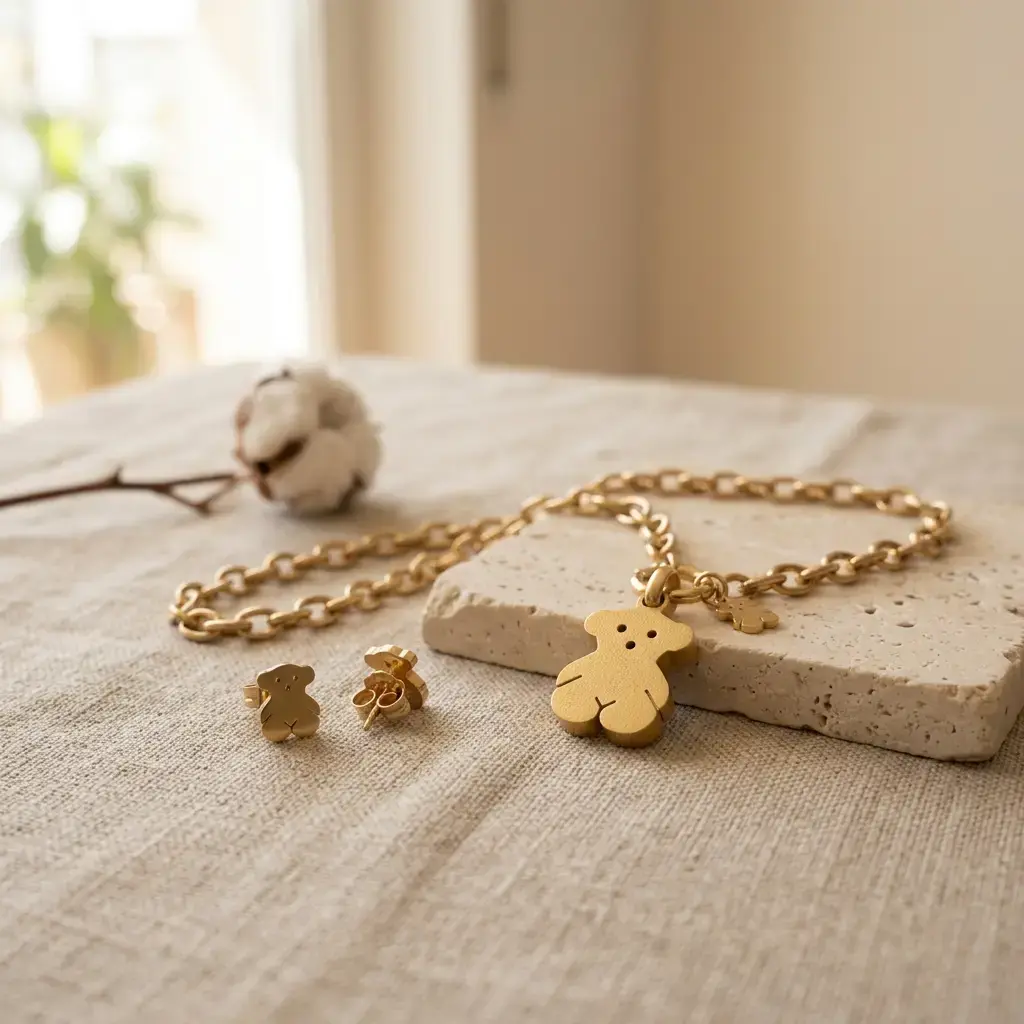 Conjunto pulsera y pendientes diseño oso (Inspiración Tous) 05.webp