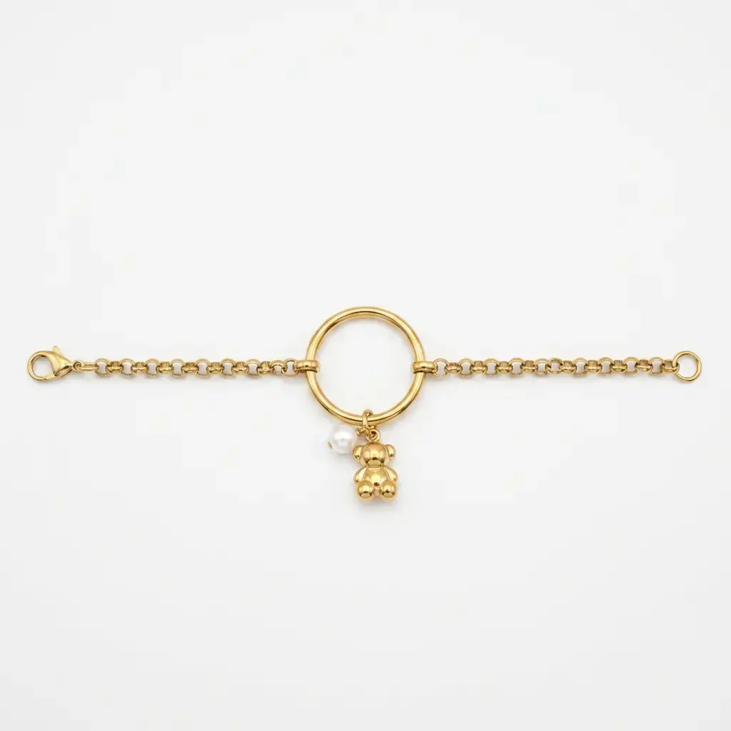 Pulsera con colgante de oso y perla (Inspiración Tous) Dorado 02.webp