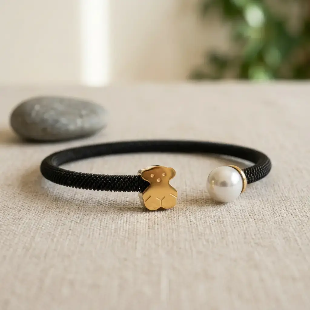 Pulsera diseño abierto malla Icon Mesh (Inspiración Tous) Negro 02.webp