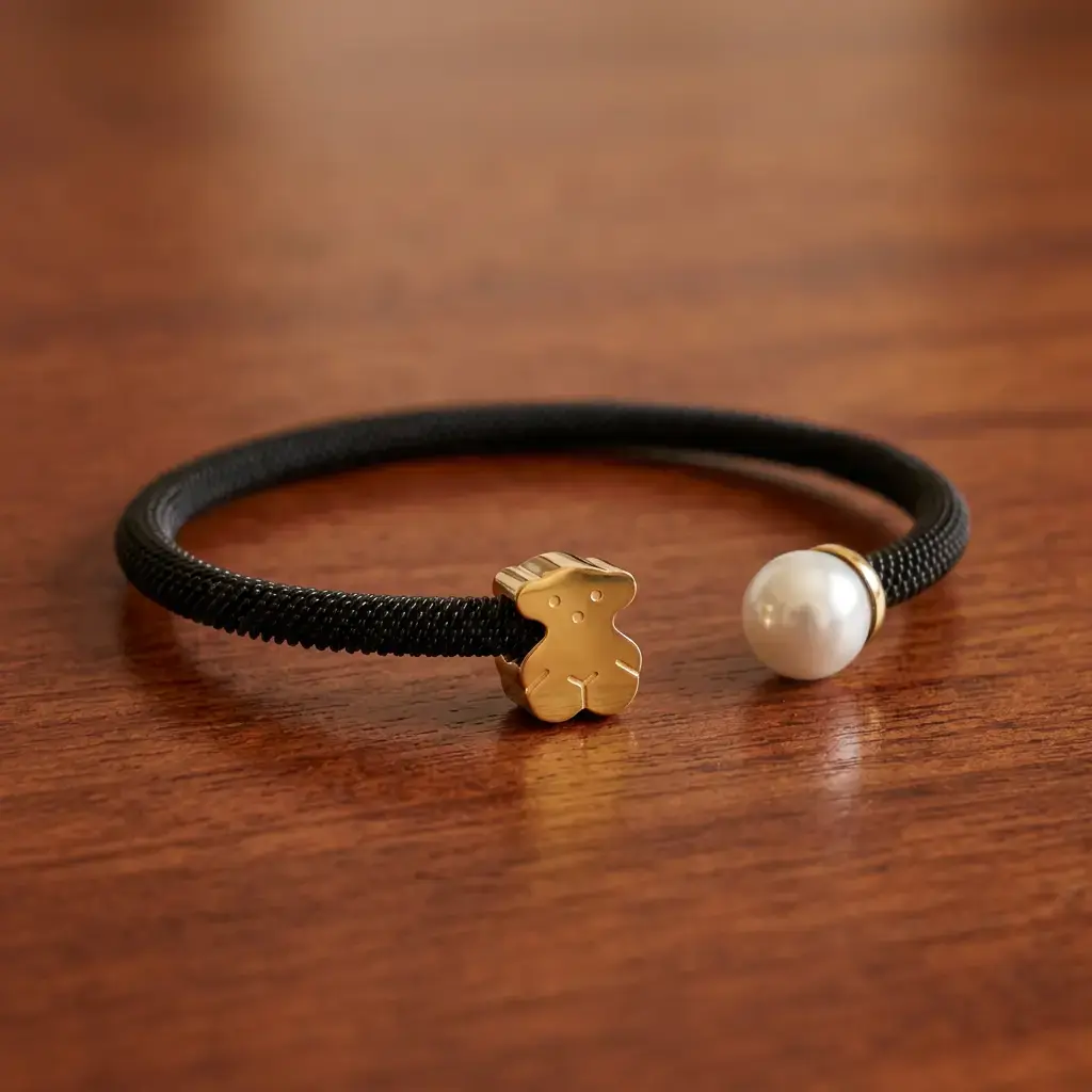 Pulsera diseño abierto malla Icon Mesh (Inspiración Tous) Negro 05.webp