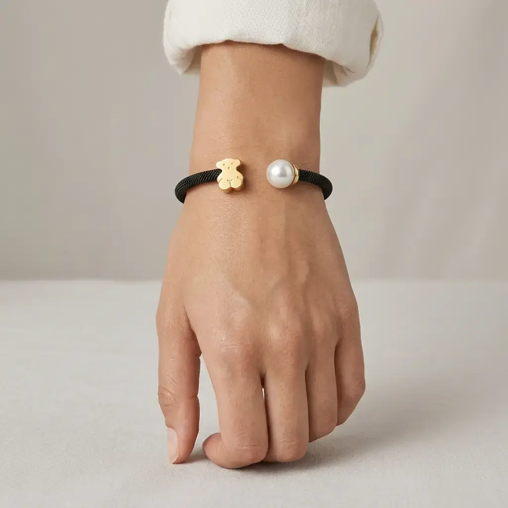 Pulsera diseño abierto malla Icon Mesh (Inspiración Tous) Negro 07.webp