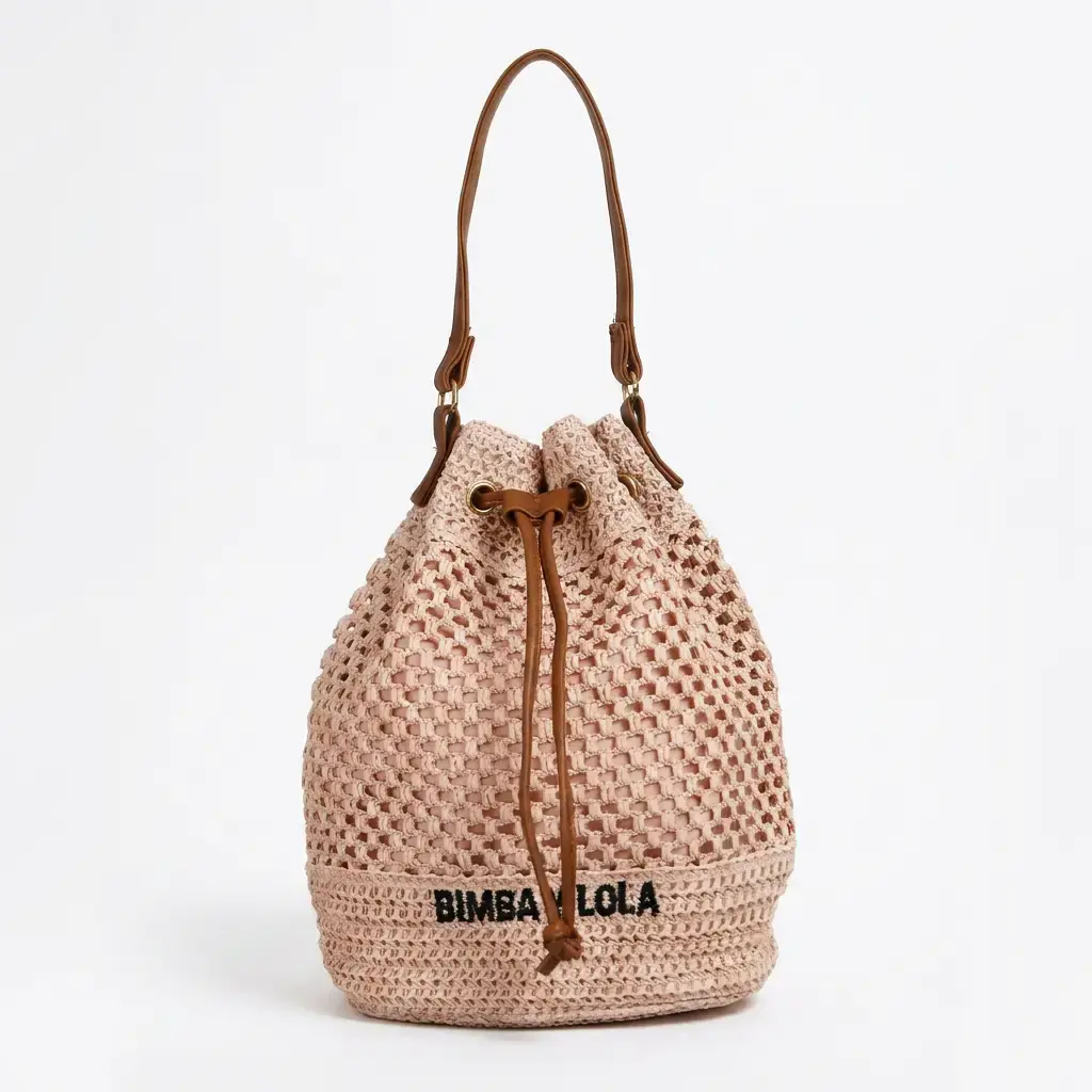 Bolso de hombro de malla de rafia (Inspiración bimba y lola) Rosa palo 01.webp