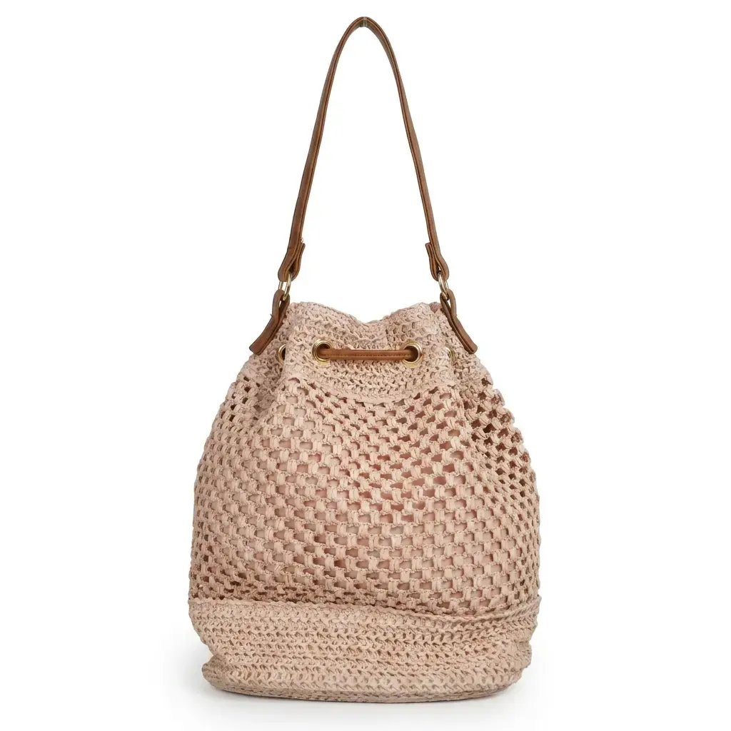 Bolso de hombro de malla de rafia (Inspiración bimba y lola) Rosa palo 02.webp