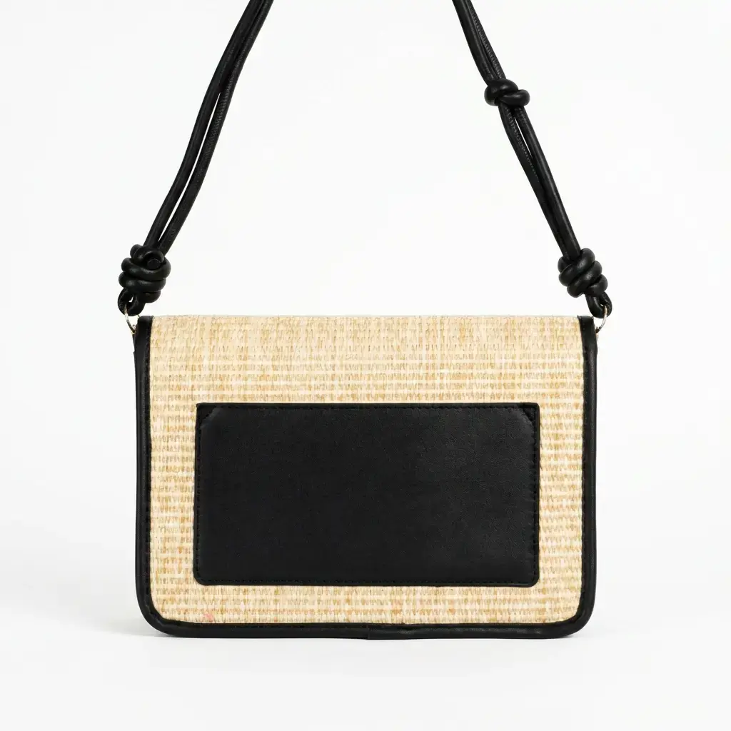 Bolso bandolera mediano Audree La Rue New Rafia (Inspiración Tous) Negro 03.webp
