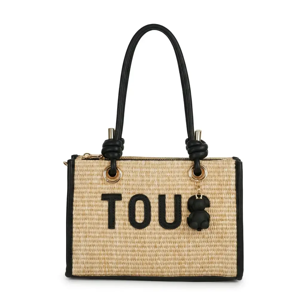 Bolso Bandolera con oso pequeño de rafia (Inspiración Tous) Negro 06.webp