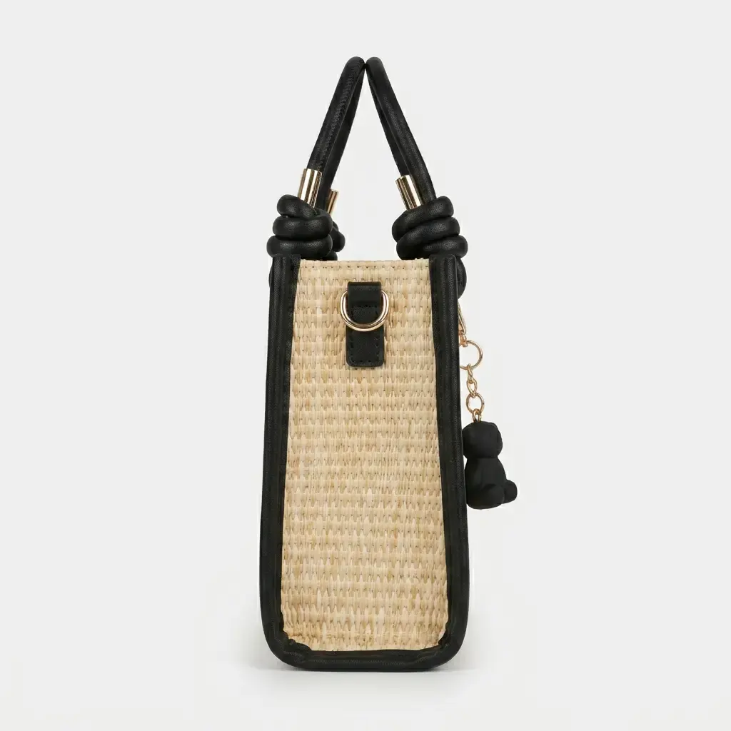 Mini bolso La Rue New de Rafia Vertical (Inspiración Tous) Negro 03.webp