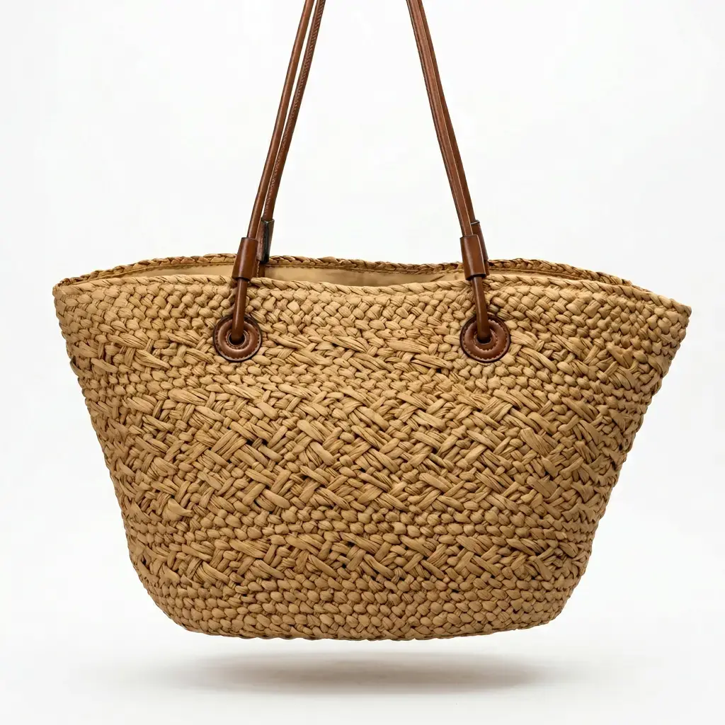 Bolso tipo capazo rafia trenzada Anagram (Inspiración Loewe) 03.webp