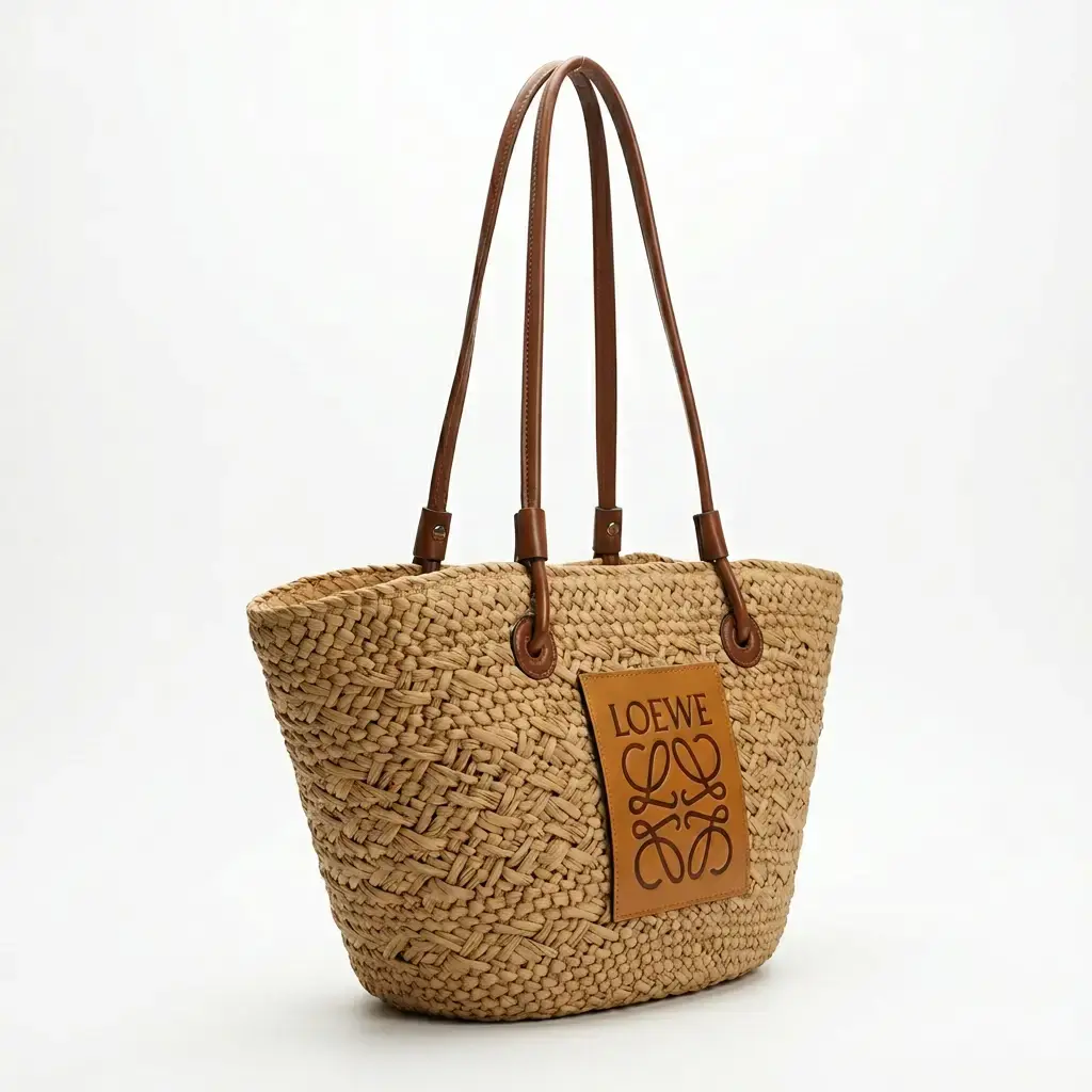 Bolso tipo capazo rafia trenzada Anagram (Inspiración Loewe) 01.webp