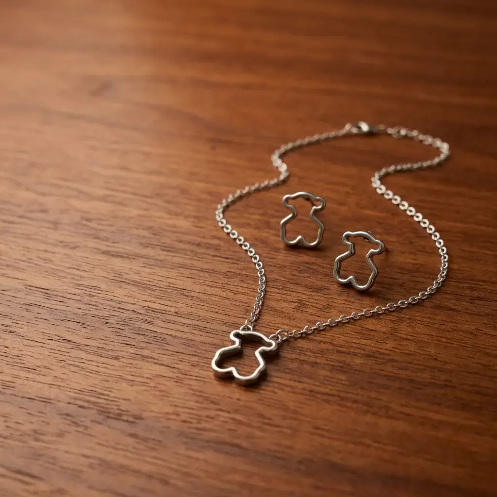 Conjunto colgante con pulsera y pendientes oso silueta (Inspiracion Tous) 03.webp