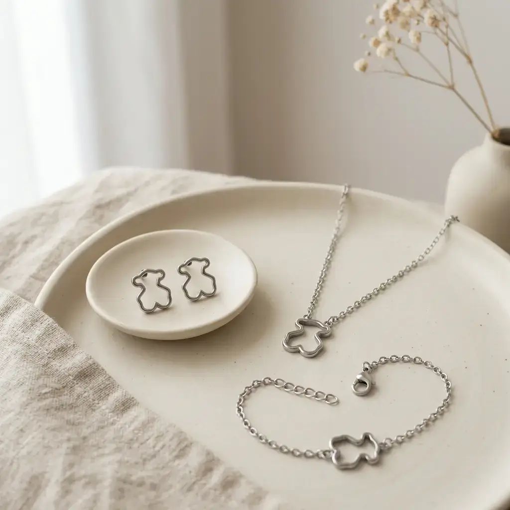 Conjunto colgante con pulsera y pendientes oso silueta (Inspiracion Tous) 01.webp