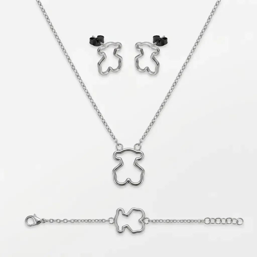 Conjunto colgante con pulsera y pendientes oso silueta (Inspiracion Tous) 02.webp