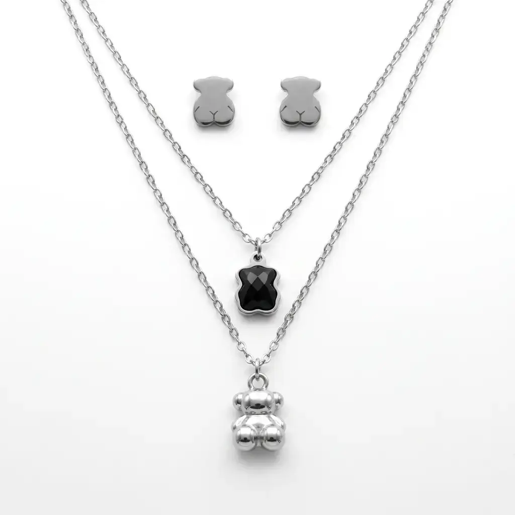 Conjunto colgante y pendientes Galaxy negro 01 (Inspiración Tous) 05.webp