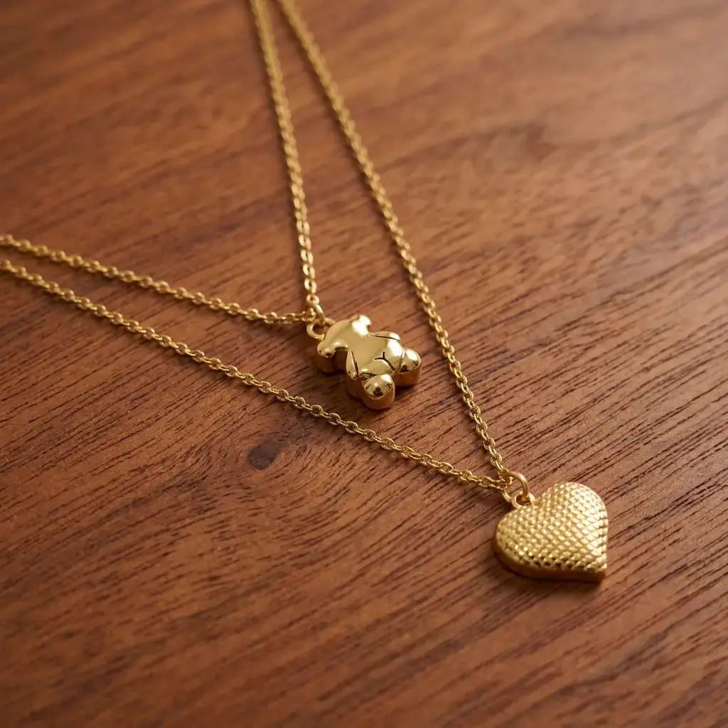 Conjunto colgante y pendientes de oso y corazon (Inspiración Tous) 08.webp