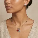Conjunto colgante y pendientes gema roja y oso (Inspiración Tous) 02.webp