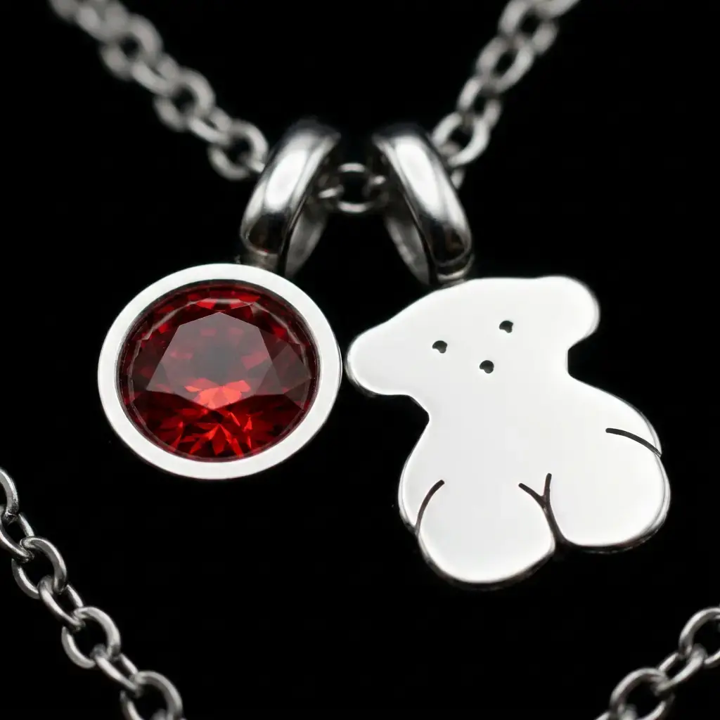 Conjunto colgante y pendientes gema roja y oso (Inspiración Tous) 06.webp