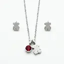 Conjunto colgante y pendientes gema roja y oso (Inspiración Tous) 01.webp