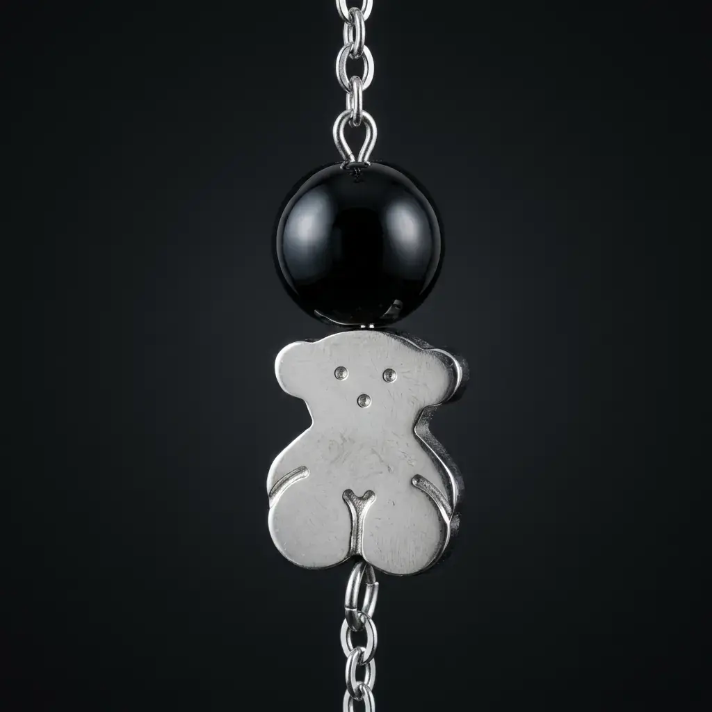 Pulsera Charming motivo oso y una perla negra y plata (Inspiración Tous) 04.webp