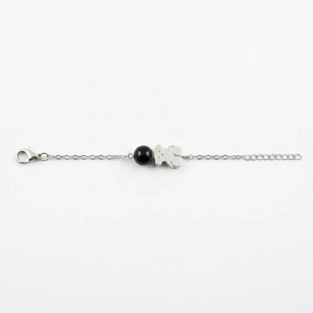Pulsera Charming motivo oso y una perla negra y plata (Inspiración Tous) 01.webp