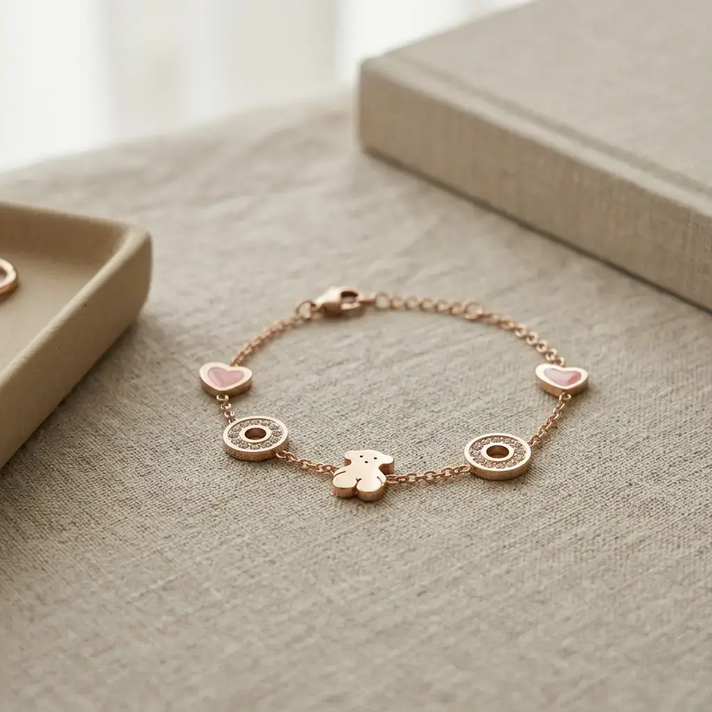 Pulsera iconico motivo oso charms de corazones (Inspiración Tous) 04.webp