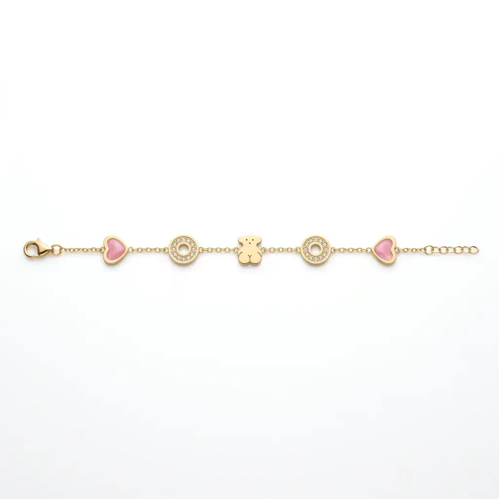 Pulsera iconico motivo oso charms de corazones (Inspiración Tous) 05.webp